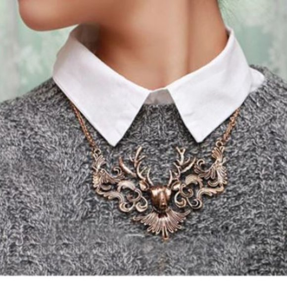 Elk Deer Necklace Vintage Style Gold Tone - Picture 2 of 3